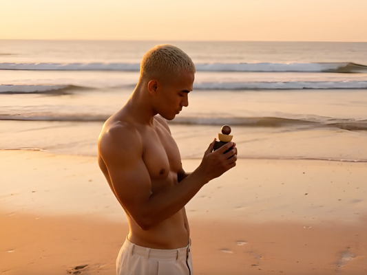 Lifestyle image of a male model with CATIMBANG by CCJ Parfum Bangkok, capturing modern masculinity, elegance, and the essence of wear your story.